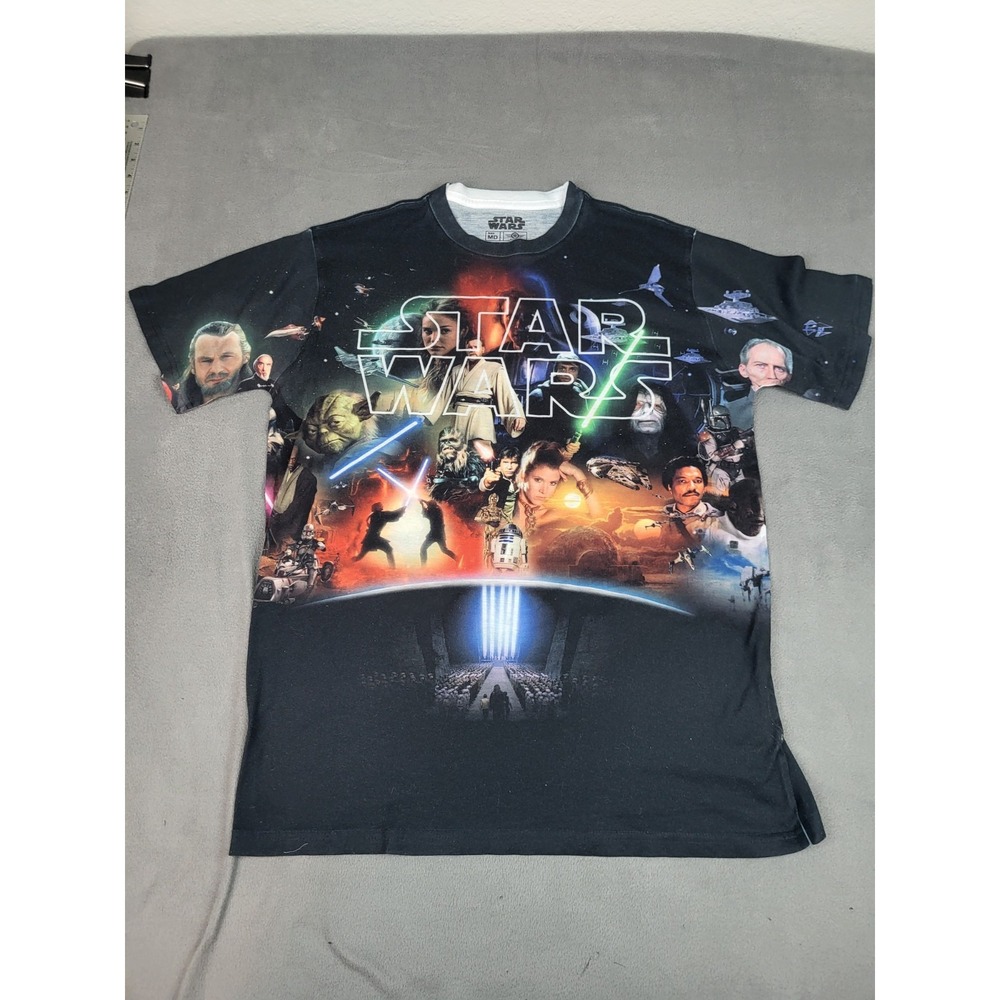 Star Wars Shirt Mens‎ Medium Black AOP Characters Of The Franchise Lightweight